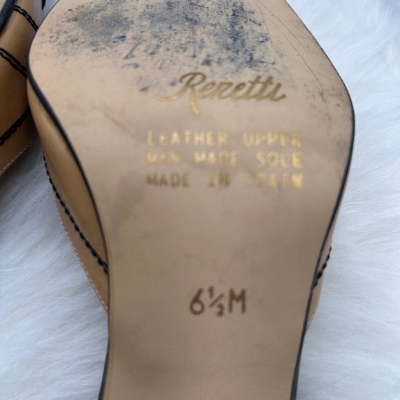 Renetti Women Luna Black and Tan Leather Pointed Toe Mules Heels Shoes Size 6.5M - Picture 6 of 11